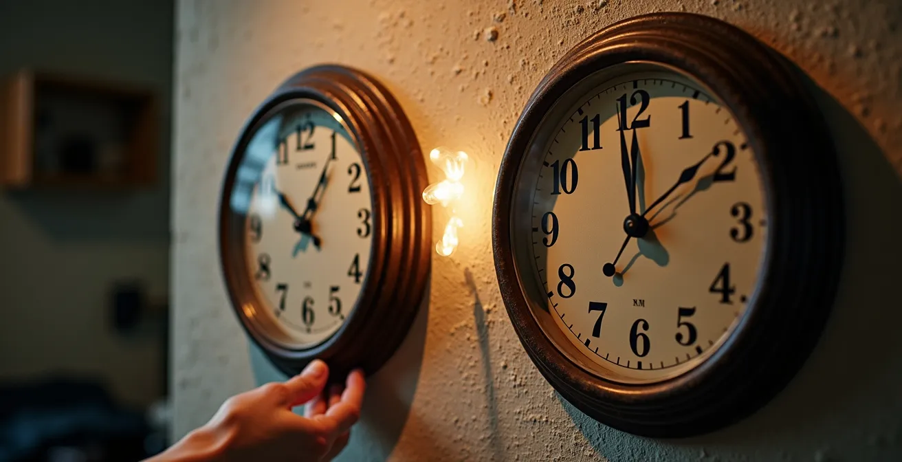 Deux horloges murales montrant des heures différentes symbolisant les décalages temporels des aides