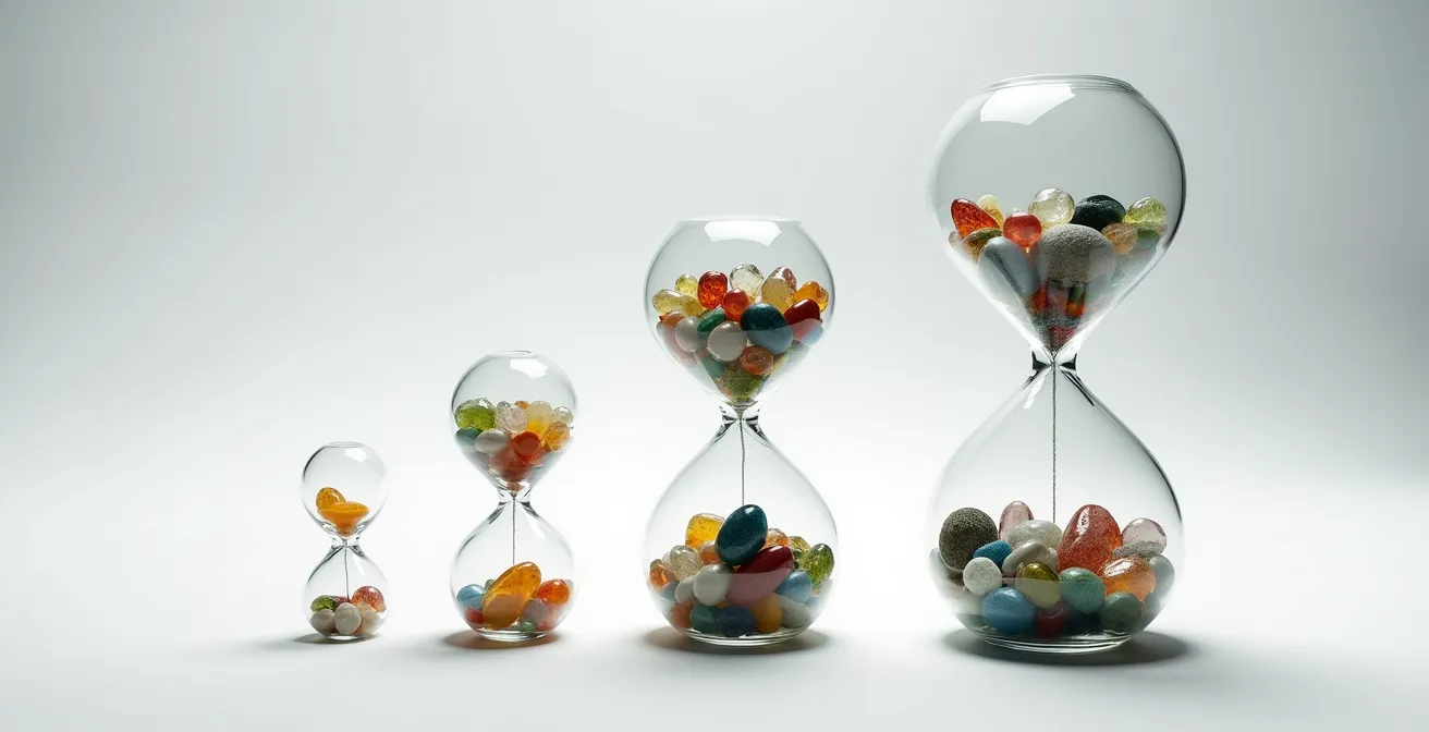 Représentation symbolique de l'évolution de l'allocation d'actifs selon l'horizon temporel