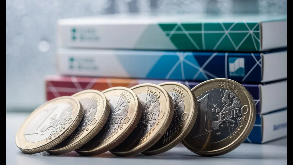 Boîtes de médicaments hivernaux floutées avec pièces de monnaie au premier plan