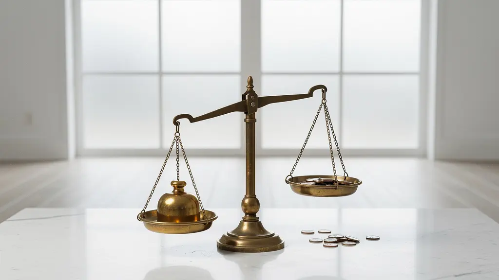 Balance ancienne déséquilibrée symbolisant l'écart financier entre valeur à neuf et valeur de remplacement en assurance auto